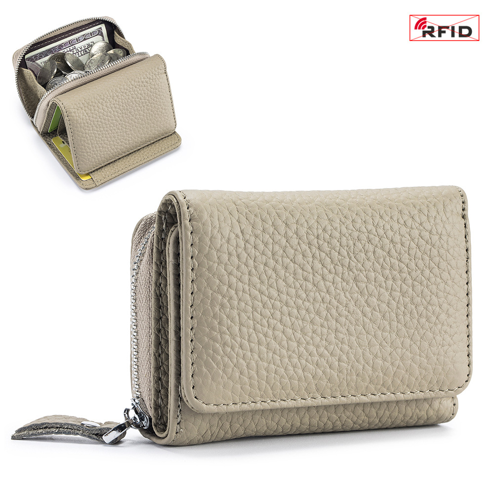 Billetera Plegable con Protección RFID de Cuero Genuino con Bloqueo Antirrobo para Uso Diario