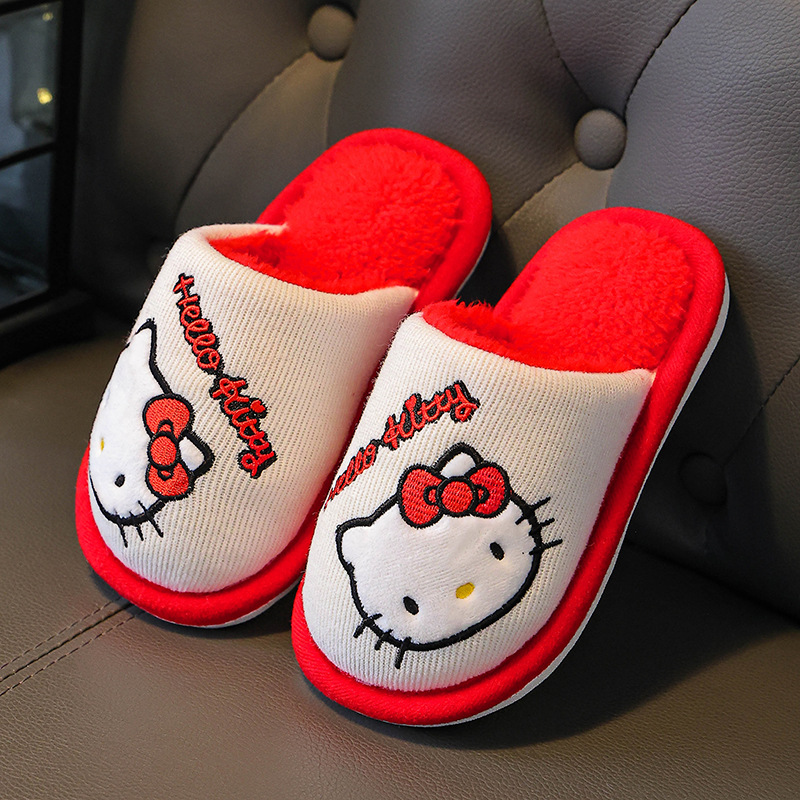 三丽鸥儿童棉拖鞋冬女童小孩室内居家宝宝防滑防水库洛米包跟棉鞋