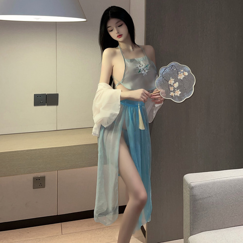 Sexy lingerie, ancient style chiffon gauze skirt, large size apron, sexy style cos Hanfu, tempting small breast flirting suit