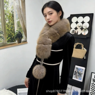 新款女冬季狐狸大毛球围巾时尚可拆卸球双面毛高级韩版磁吸扣围脖