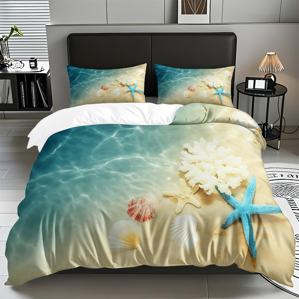 TEMU / JIT transfronterizo textil doméstico mar hermoso paisaje impresión colcha colcha de almohada fuente fábrica para la imagen se puede fijar