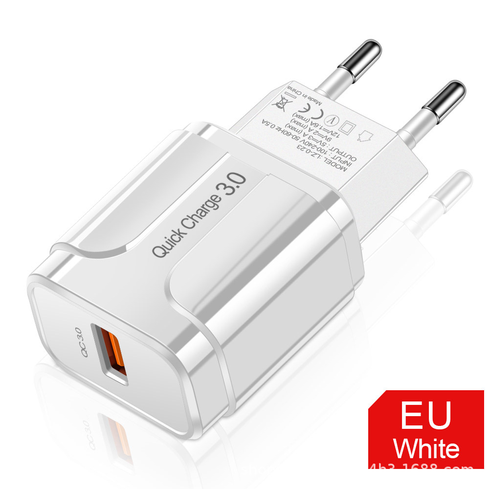 Estuche europeo y americano de carga rápida QC3.0 puerto único 5V/3A cabezal de carga carga rápida carga flash cargador de teléfono inteligente