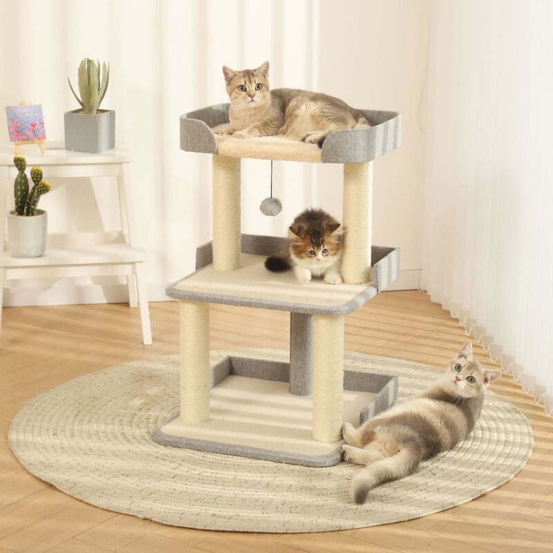Cat Climbing Frame with Integrated Cat House, Compact and Space-Saving Cat Tree, Cat Scratching Post, Sisal Double-Layer Cat Stand, Cat Jumping Platform