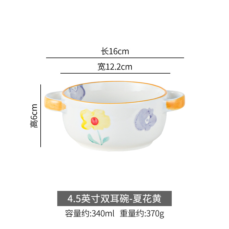 Estilo pintado a mano lindo cerámica binaural fruta ensalada tazón ins estilo postre tazón hogar desayuno tazón de cerámica con tapa