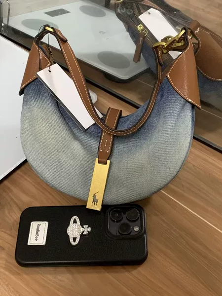 Polo cross-border versatile fashion denim crescent crossbody shoulder bag, same style as Krystal Jung's, saddle bag