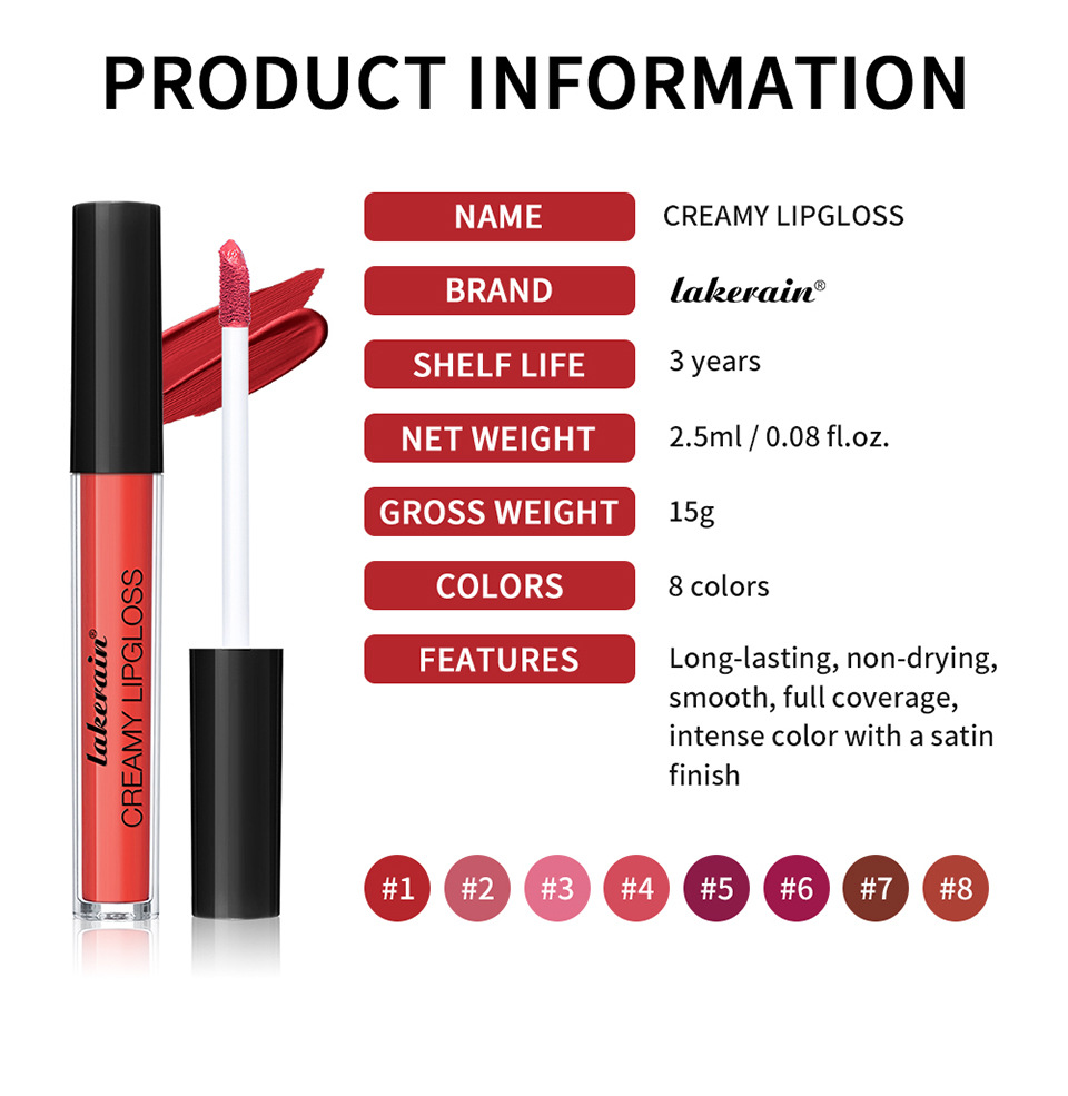 Lakerain Cross-border 8-color matte lip gloss Cream matte Lip gloss undefined