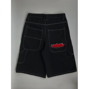 Y2K Summer Denim Shorts Harajuku Hip-Hop Letter Embroider Retro Loose Gothic Denim Shorts for Men