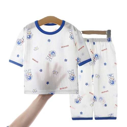 Children's pajamas summer thin three-quarter sleeve girls cartoon home clothes set baby short-sleeved air-conditioned clothes set summer