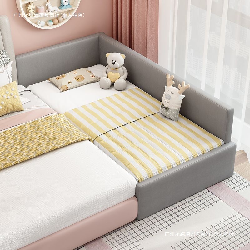Solid Wood Large Bed for Children, Widened Children's Bed, Bedside Small Bed, Spliced Girl's Baby Crib, Spliced Bed with Guardrail for Baby
