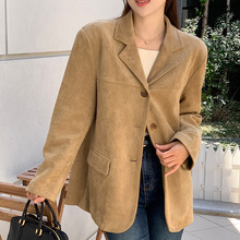 韩国chic秋冬复古美拉德西装领仿鹿皮绒宽松休闲百搭款长袖外套女