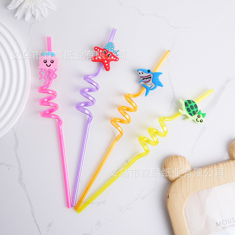Transfronterizo Amazon dibujos animados forma paja creativa fiesta de cumpleaños decoración espiral curvado arte paja al por mayor
