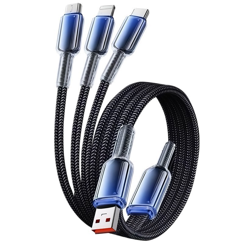 アイスクリスタルグラデーション 1 対 3 超高速充電携帯電話データケーブル Apple Huawei 編組スリーインワン充電ケーブルに適しています|undefined