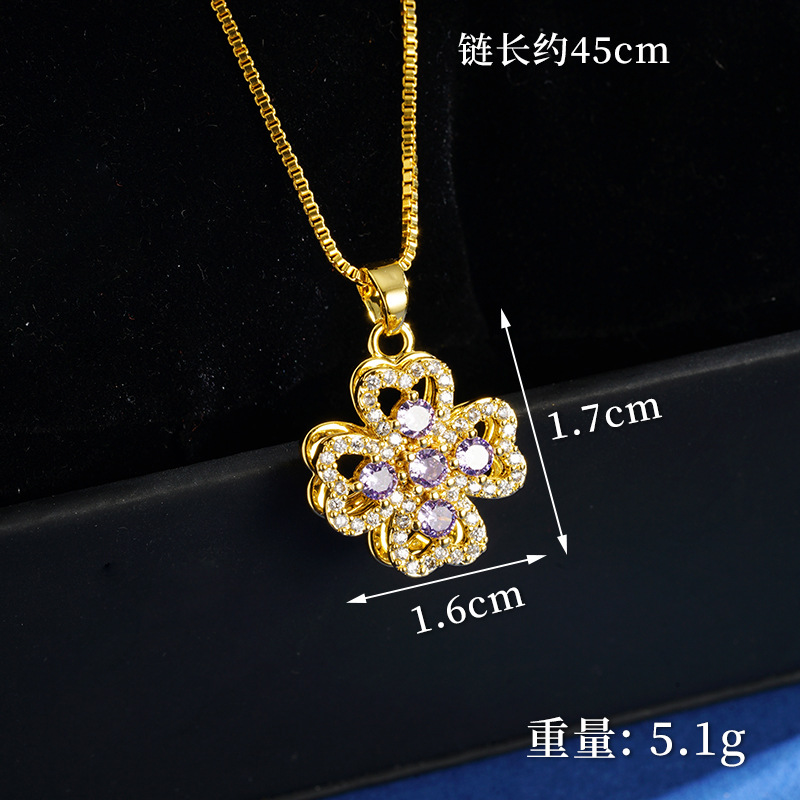 Vietnam oro de arena ligero de lujo hueco collar de pétalos de aleación de cobre amatista joyas de nicho de diseño al por mayor