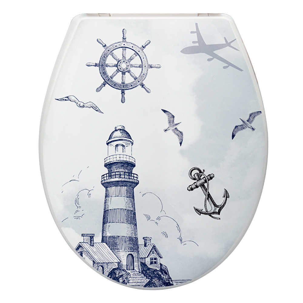 Cubierta de inodoro de estilo europeo de 18 pulgadas lenta caída hogar cuclillas cubierta de plástico Hotel fábrica impresión lenta caída cubierta de inodoro