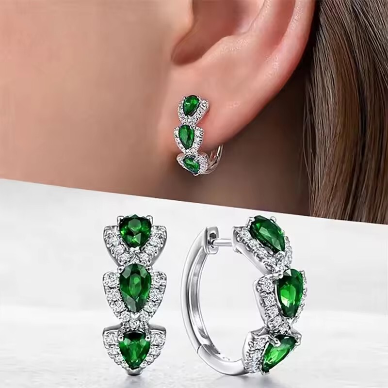 AliExpress cross-border hot color zircon earrings Europe and America elegant socialite teardrop magazine ear buckle wholesale