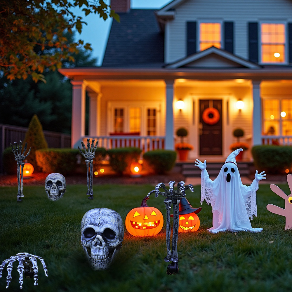 Halloween esqueleto conjunto de esqueleto simulación de plástico humano hueso de mano cráneo adornos de decoración del día fantasma props