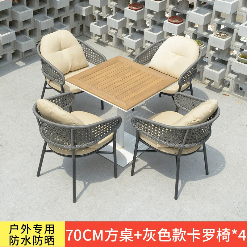 Mesa y silla de patio al aire libre, terraza de jardín de caña, balcón, mesa y silla de caña casuales, combinación de mesa y silla al aire libre
