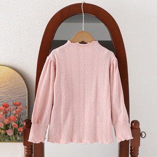 Painted love children's clothing 2025 autumn and winter new girls' base shirt Korean princess children's wooden ear outer wear low collar base