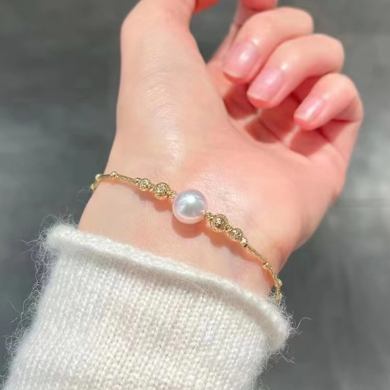 Vòng tay ngọc trai nước ngọt tự nhiên 9-10mm có thể điều chỉnh — vàng chi tiết 8