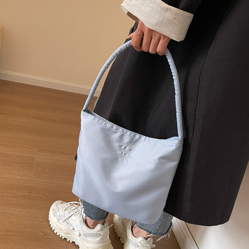 Korean hand-to-wear nylon cloth bag for women in summer new trendy embroidered underarm bag versatile one-shoulder bucket bag