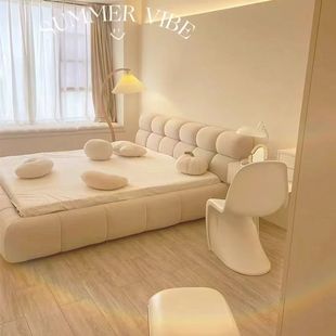 Internet Famous Puff Bed Technology Cloth Bed Master Bedroom Double Bed Simple Modern Cream Fleece Light Luxury Silent Style Bed