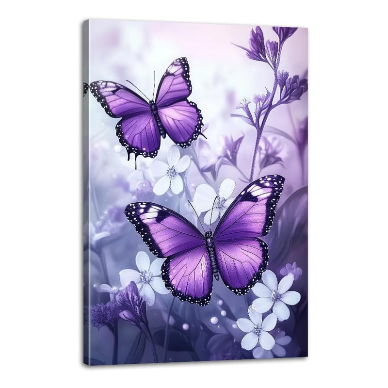Cross-Border Amazon Purple Brilliant Butterfly Art Poster Background Wall Bedroom Living Room Home Decoration Art Painting