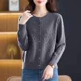 秋装绣花针织开衫羊毛衫上衣2025年新款时尚春秋圆领羊毛毛衣，女装针织衫/毛衣，妃慕昵服饰
