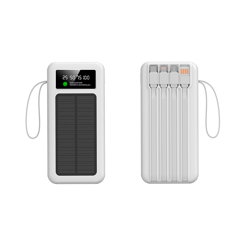 Batterie externe portable grande capacité 60 000 mAh avec cordon, alimentée à l'énergie solaire, quatre fils, personnalisable pour une utilisation transfrontalière._voghion.com