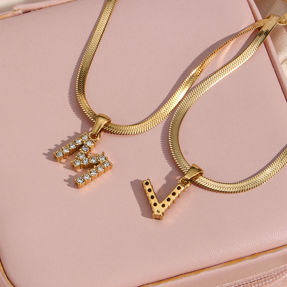 Lady Letter Stainless Steel Necklace Plating Zircon Stainless Steel Necklaces