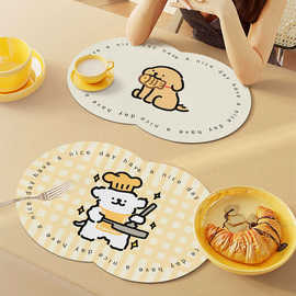 卡通风小狗家用碗盘防烫隔热垫耐脏可擦免洗餐垫防水防油皮革桌垫