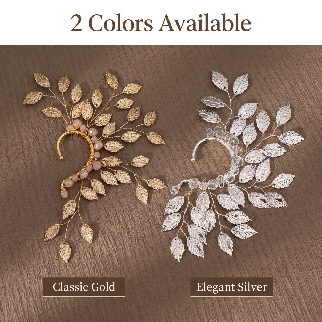 Cross-border Thai TA wedding dress, Dai Thai fashion elf ear cuff, Thai-style handmade crystal leaf ear hanging, new model