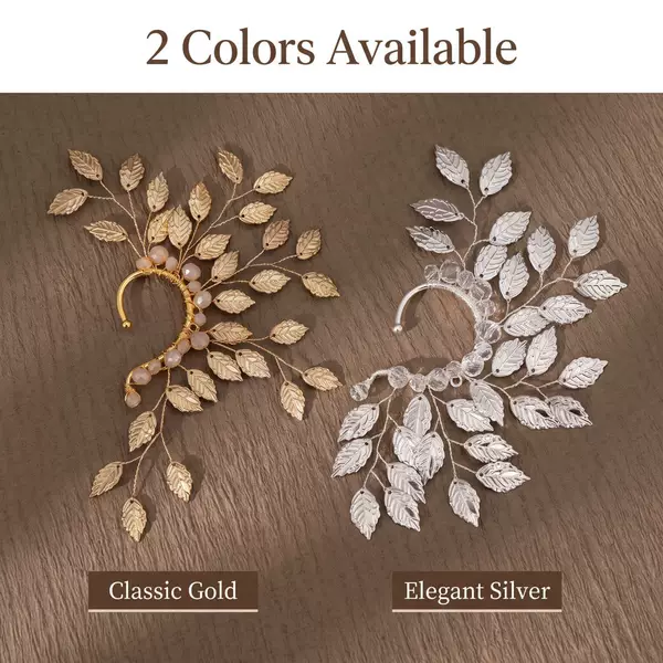 Cross-border Thai TA wedding dress, Dai Thai fashion elf ear cuff, Thai-style handmade crystal leaf ear hanging, new model
