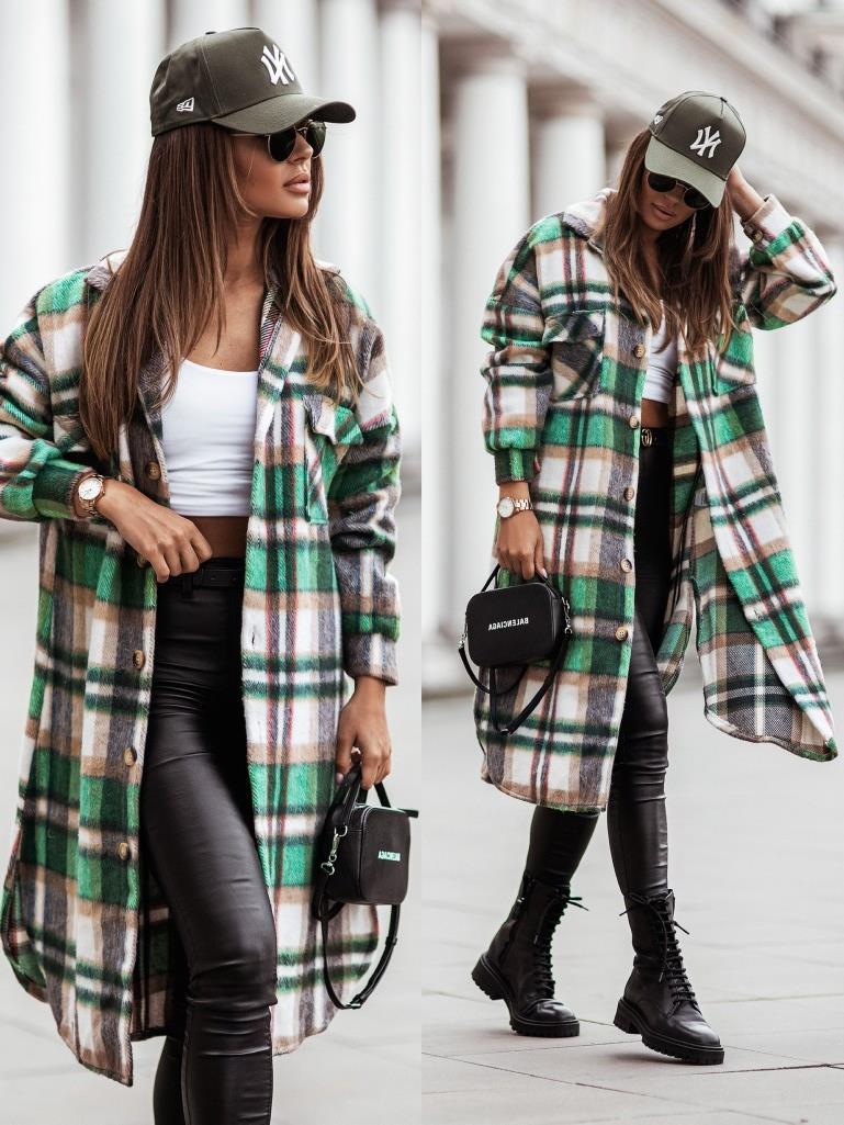 2021 Europe and America new pattern lattice shirt Autumn and winter Amazon Cross border new pattern leisure time Mid length version Woollen cloth coat