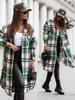 2021欧美新款格子衬衫女秋冬亚马逊跨境新款休闲中长款呢子外套女|ru