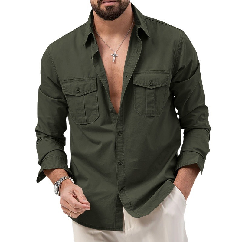 Cross-Border Men's 2023 Otoño Nueva chaqueta de los hombres ropa de trabajo de la solapa de manga larga superior suelta chaqueta casual de los hombres.