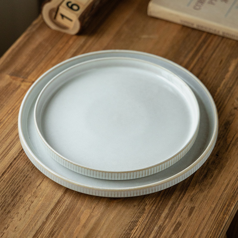 Retro color sólido platos de filete occidentales cubiertos japoneses al por mayor platos de cerámica redondos platos de platos de platos