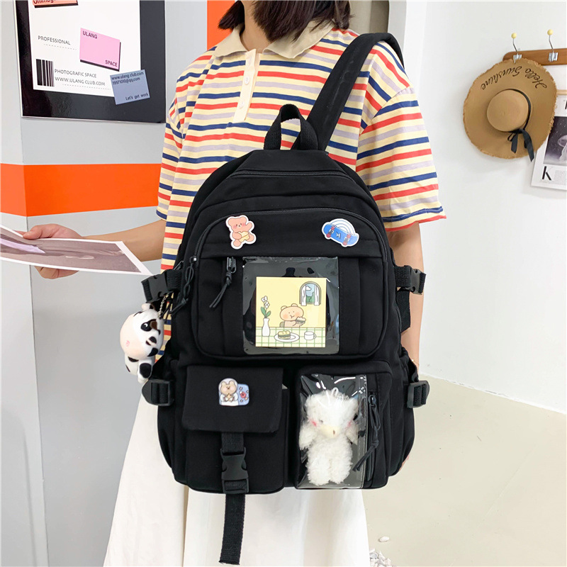 ins-style Large Capacity High School Student Schoolbag Women's Korean-style Harajuku ulzzang Cartoon Backpack for Junior High School Students Backpack