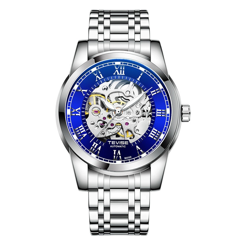 TEVISE nueva correa de acero resistente al agua reloj automático de los hombres de negocios simple reloj mecánico simple luminoso