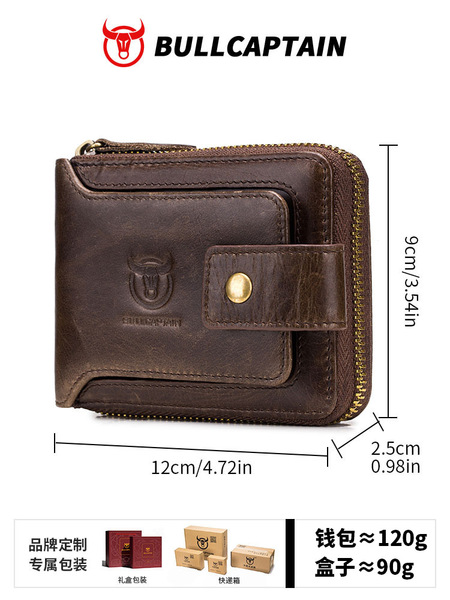 Leather wallet with zipper for driver's license
