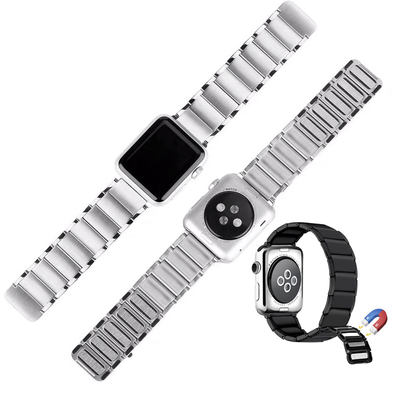 Suitable for apple strap iwatch10/9SE8765 double-sided slub magnetic stainless steel metal strap high-end