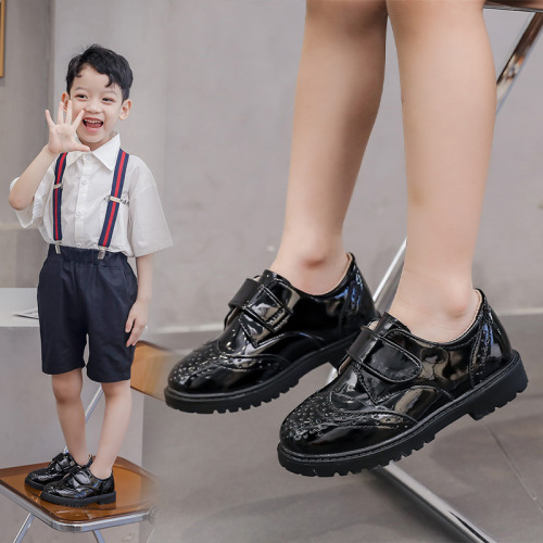 Boys' black soft-soled spring and autumn school choir performance shoes for children's performances