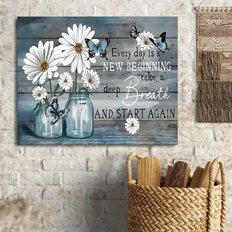 Cross-Border Amazon Daisy Flower Blue Butterfly Floral Wall Art Poster Background Wall Home Decoration