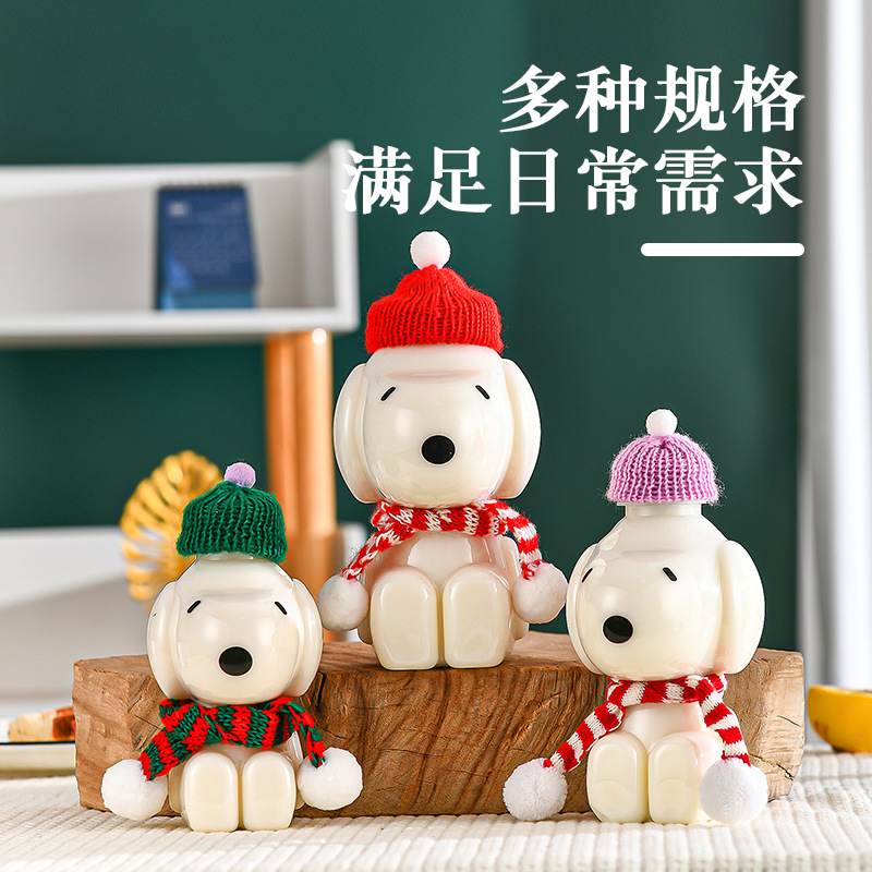 Botella de té con leche de dibujos animados, botella de bebida de hombre de pan de jengibre, botella de empaque de comida para llevar de red gruesa, taza de té con leche comercial de plástico PET