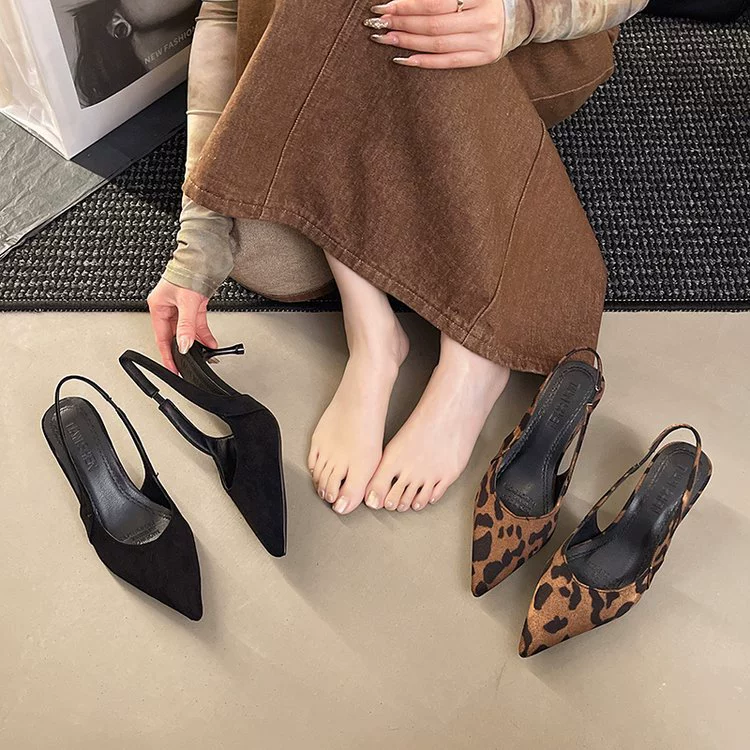 Si Xiuni ~ женские сабо с острым носком во французском стиле на тонком каблуке, винтажные замшевые туфли на высоком каблуке с открытой спиной, женские туфли с леопардовым принтом.