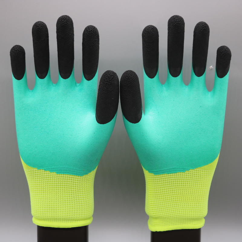 浸胶手套 透气加强指耐磨防滑劳保手套 工地防护用工人手套批发