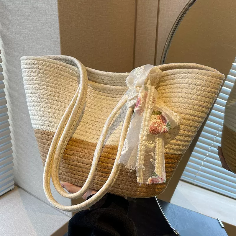 大容量编织包包女新款时尚百搭斜挎包女ins单肩托特沙滩包女