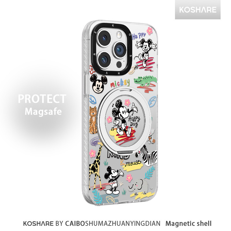 Mickey Animal-Themed Phone Case for Apple 16 with Stand, Magnetic Holder for 13 Pro Max, High-End Feel for 15, Cartoon Design for 14, and 12