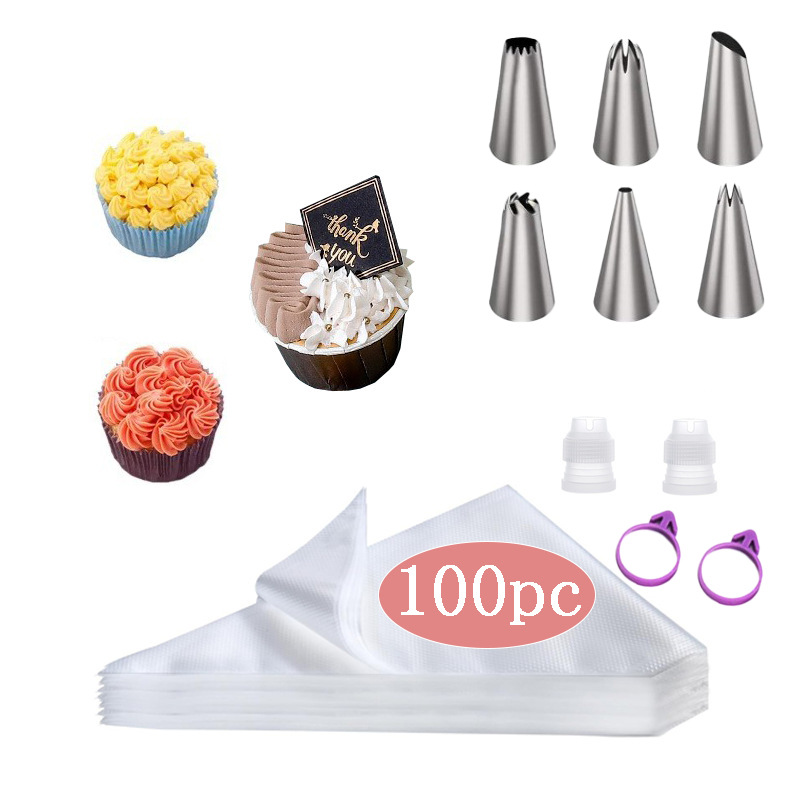 Juego de boquillas de acero inoxidable para decoración de pasteles, herramientas para glaseado, boquilla para crema, bolsa de glaseado de EVA, engrosada