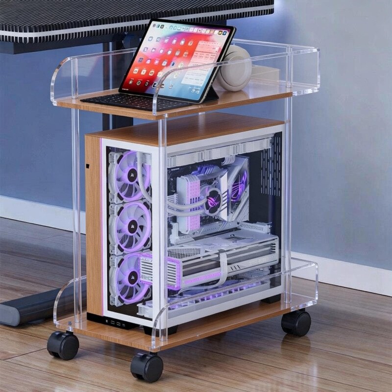 Computer Host Stand, Desktop Case Heightening Cooling Base, Storage Rack, Mobile Cart with Wheels under the Desk