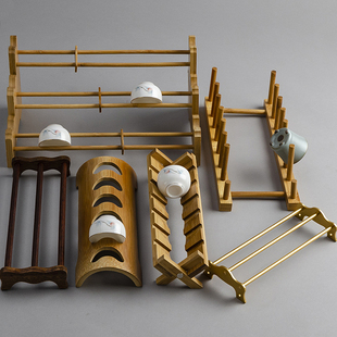 Free Shipping Bamboo Cool Cup Rack Folding Tea Cup Holder Water Cup Rack Storage Drain Rack Kung Fu Tea Set Tea Ceremony Accessories Wu Pin